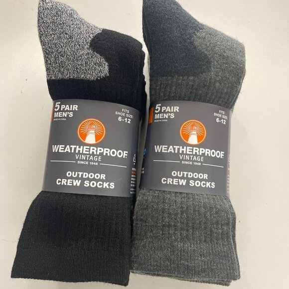 NEW Weatherproof Mens 6-12 Vintage Wool Blend Crew Socks 10 Pairs Black & Gray - Picture 2 of 7